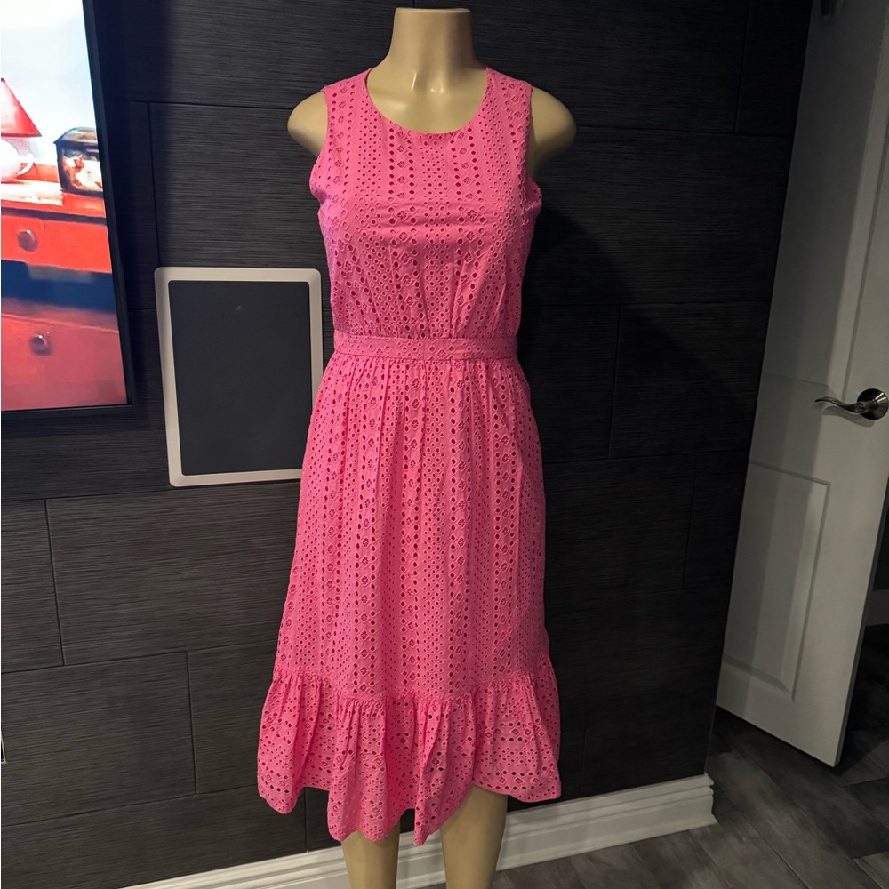 J Crew Hot Pink Ruffled Tiered Midi Sundress size 0 small